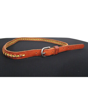 AEO Brown Silver Studded Leather, Yellow Thread Belt Women S/M, 29"-35"